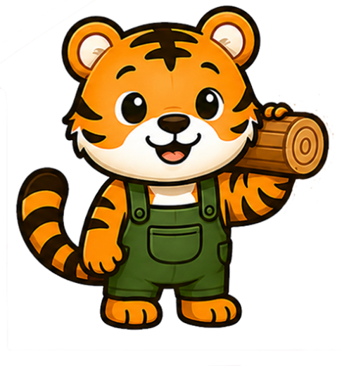 Tiger cub with a log