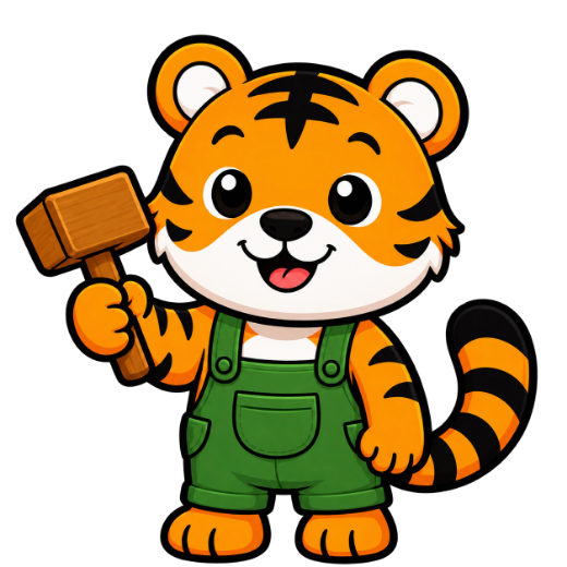 Tiger cub with a mallet