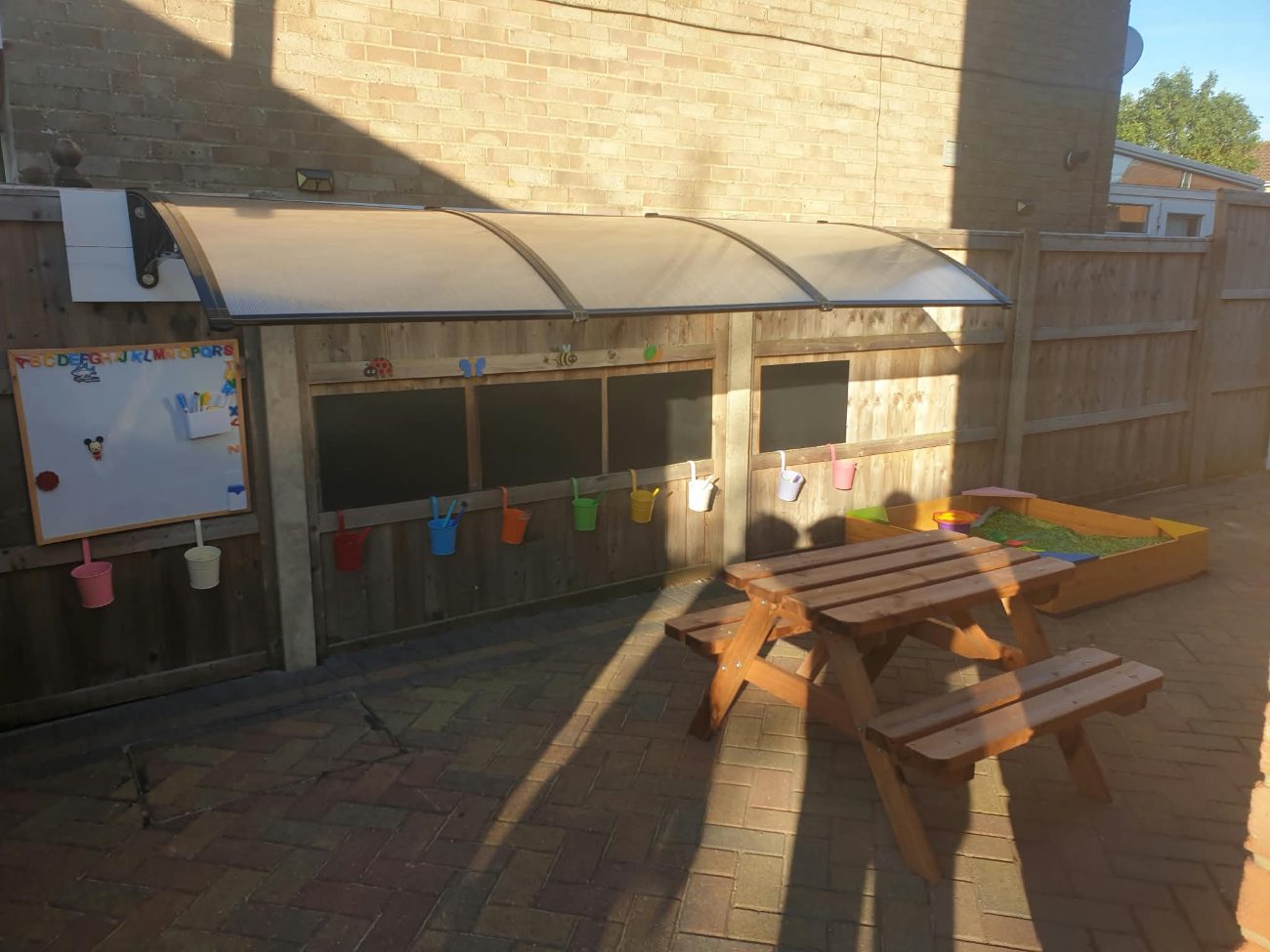 The outdoor mud kitchen and mark-making wall